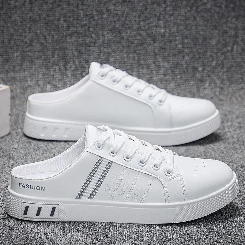 Letní Pánské Trendové Designové PU Poloviční Pantofle Luxusní Lehké Ploché Prodyšné Baotou Tenisky Pro Muže Pohodlné Pantofle Zapatillas