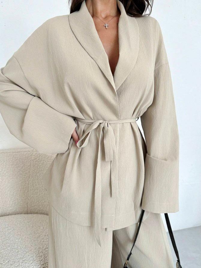 2025 Autumn/Winter European & American Fashion V-Neck Women's Elegant Long-Sleeved Wide-Leg Pants Set