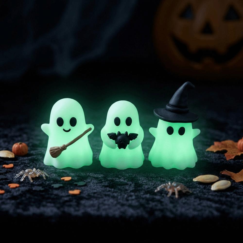 9PCS Glow in Dark Halloween Luminous Mini Ghost Statue Micro Landscape Decor Set Flower Pot