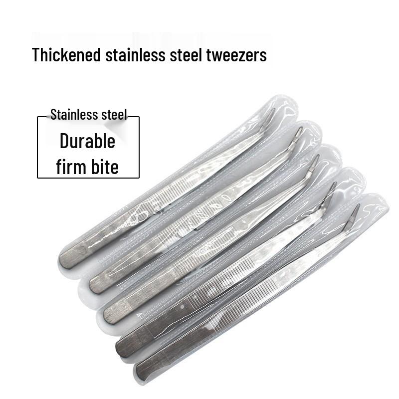 

High-quality Thickened Stainless Steel Tweezers: Straight & Bent Tips, Sewing Clips, Needle & Thread Threading Tools Regular Bent Tweezer