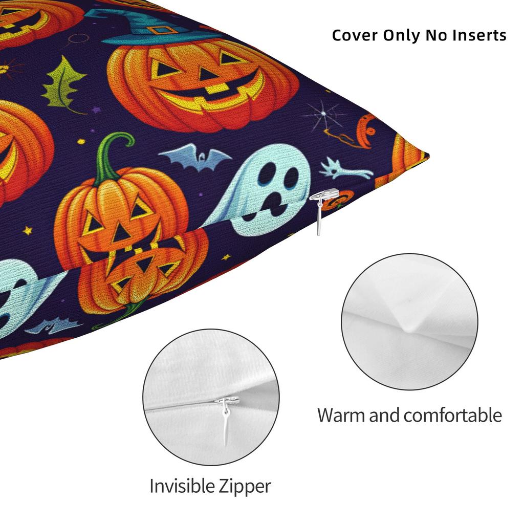 Halloween Ghost Bat Witch Hat Pumpkin Seamless Pattern Pillow Case  Soft Pillow Cover For Living Room Sofa Trendy Pillowcases