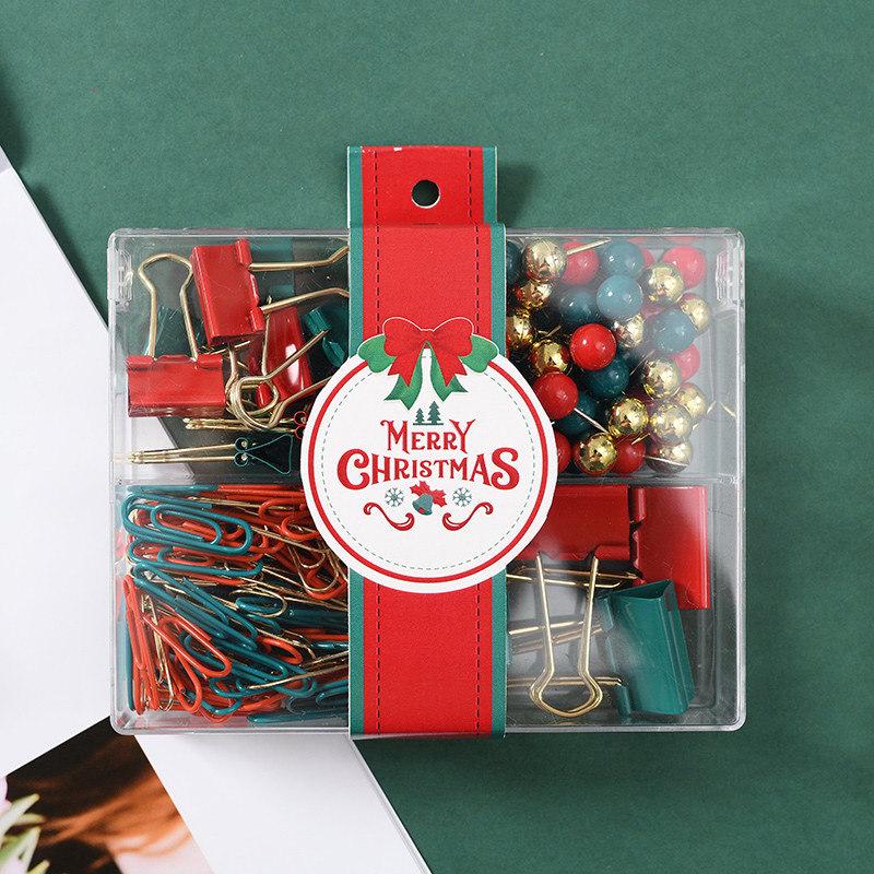 Conjunto Criativo de Escritório com Tema de Natal: Clipes de Papel Coloridos, Tachinhas, Clipes de Bilhete, Grampeador e Suprimentos para Encadernação