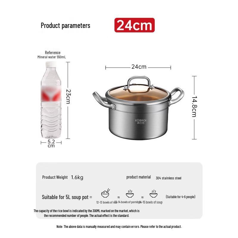 

KOBACH 24cm 304 Stainless Steel Double Handle Soup Stew Pot