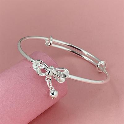 Bow and Bell Adjustable Bracelet, 925 Sterling Silver Jewelry for Young Women