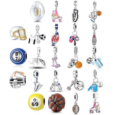 New Copper Sports Series Basketball Rugby Roller Skates Charms Diy Dangle Beads Fit Bracelet Necklace Jewelry