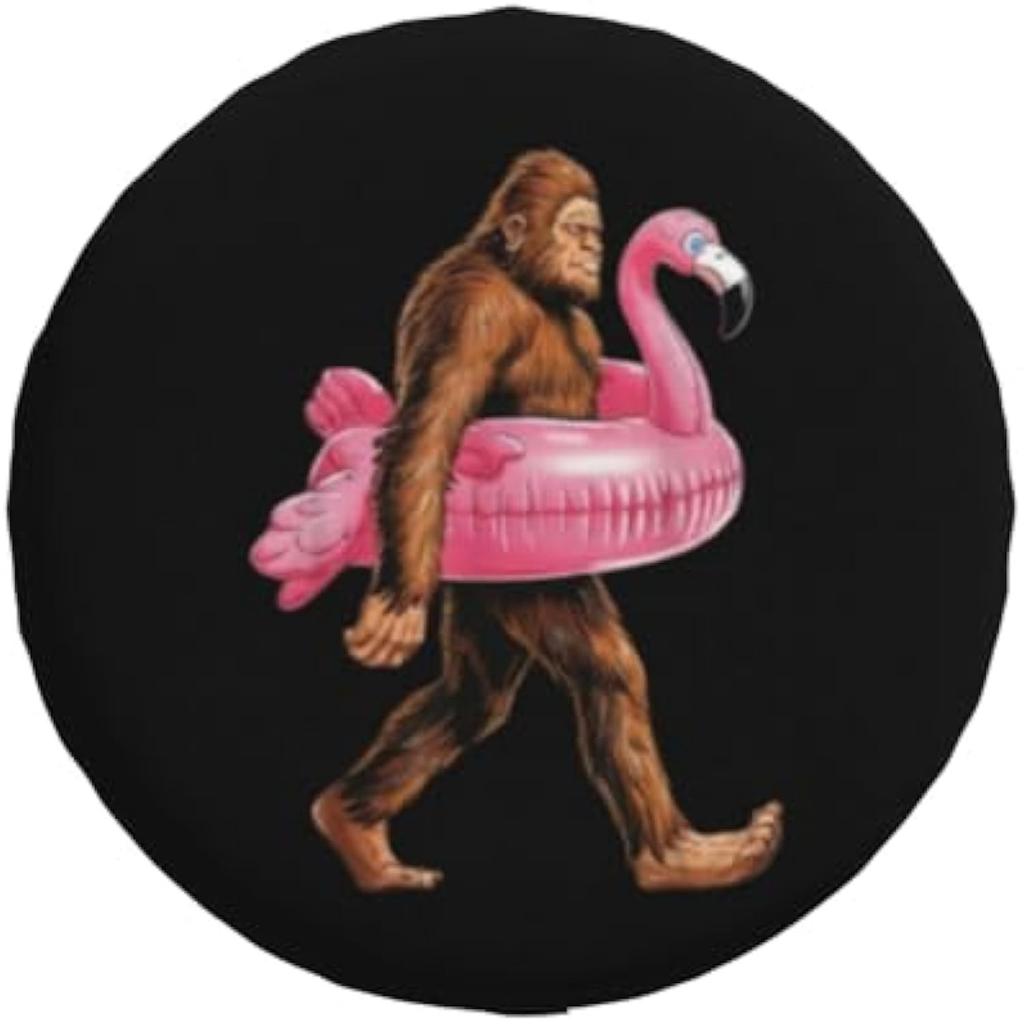 Gorilla Carrying Flamingo Float Spare Tire Cover Weatherproof Wheel Protector For Suv Rv