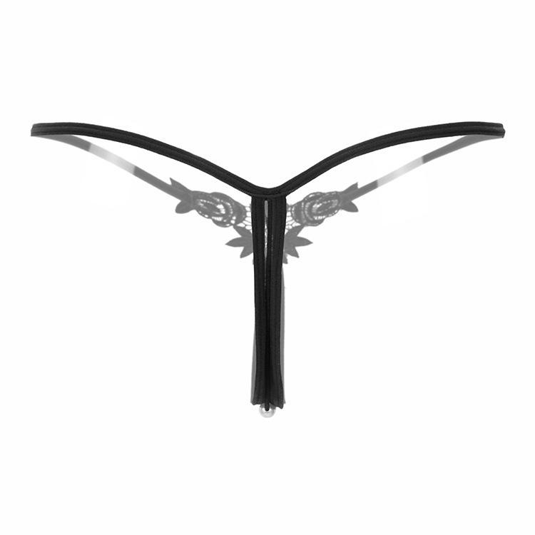 Sexy Panties Embroidery Pure Desire Three-dimensional Pearl Women's Water-soluble Flower Thong Low-rise Sexy Perspective T-pants