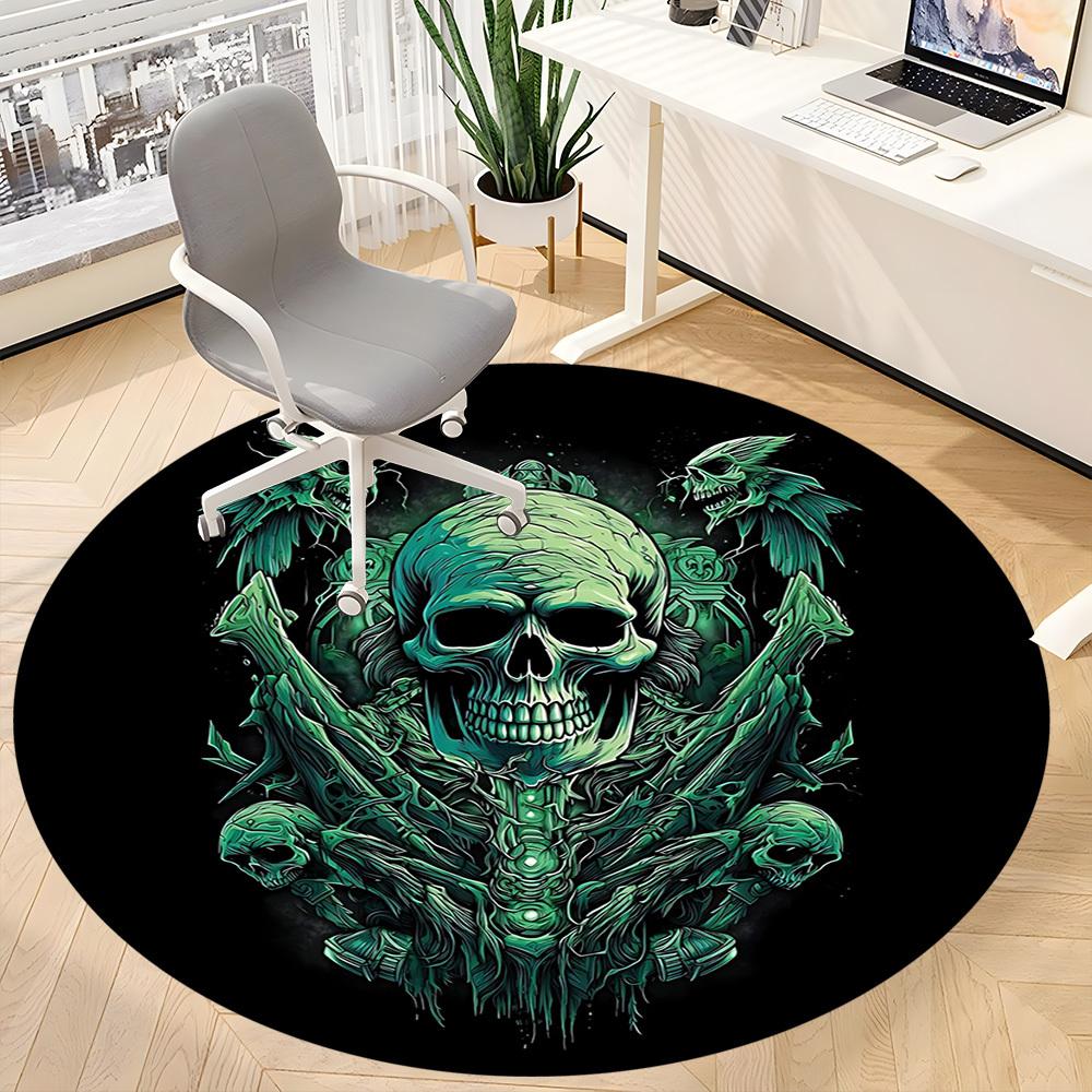 1pc Gothic Skull Carpet for Office Non-Slip, Round Carpet, Soft & Comfortable, Carpet for Office, Lightweight Round Floor Mat