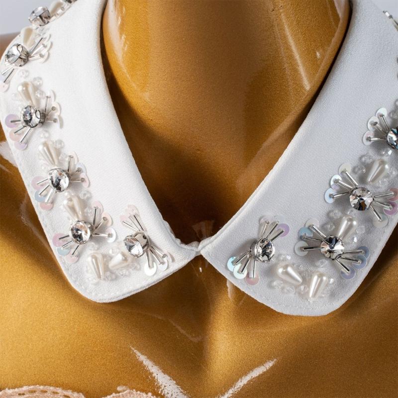 Stylish False Collar with Shimmering Beads Decorative Lapel Collar for Women Girl Evening Business and Casual Outings