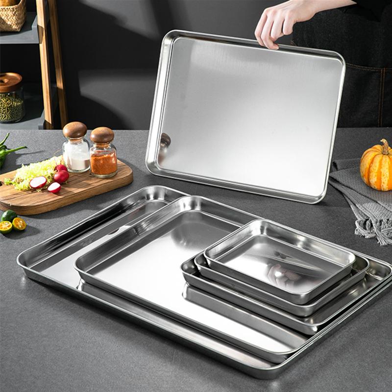 Kitchen Food Storage Tray Stainless Steel Serving Plates BBQ Steamed Spices Buffet Dishes Household Organizers Utensils