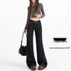 Women's Retro Low-Waist Deep Gray Blue Bell Bottom Jeans - Autumn/Winter Casual Slimming Narrow Leg Design