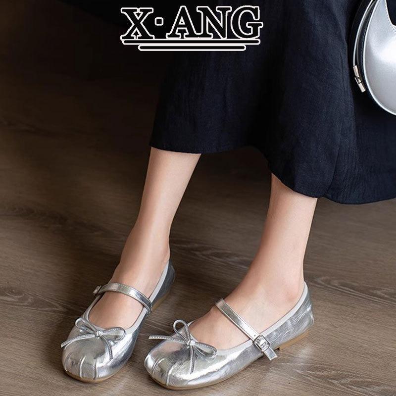 Rindsleder weiche Sohle ist nicht müde Damenschuhe Sommer flacher Mund flache Sohle Schuhe Ballerinas mit Rock Mary Jane Schuhe