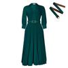 DICFY Women's Fashion Autumn Winter Solid Color Print Long Sleeve POLO Neck Casual Dresses