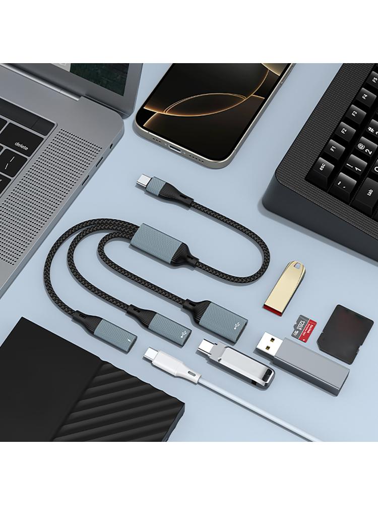 Type C Splitter Cable with 60W Charging and 480Mbps Data Transfer for Phones Tablets Laptops and More
