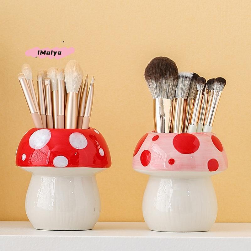Polka Dot Mushroom Desk Organizer - Student Dormitory Storage Box for Stationery Sundries Pen Holder Bathroom Makeup Brush