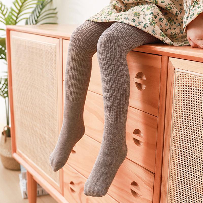 Barns Högelastiska Bomullsstrumpbyxor - Anti-Nopp 8-Trådig Dansstrumpor, Vita