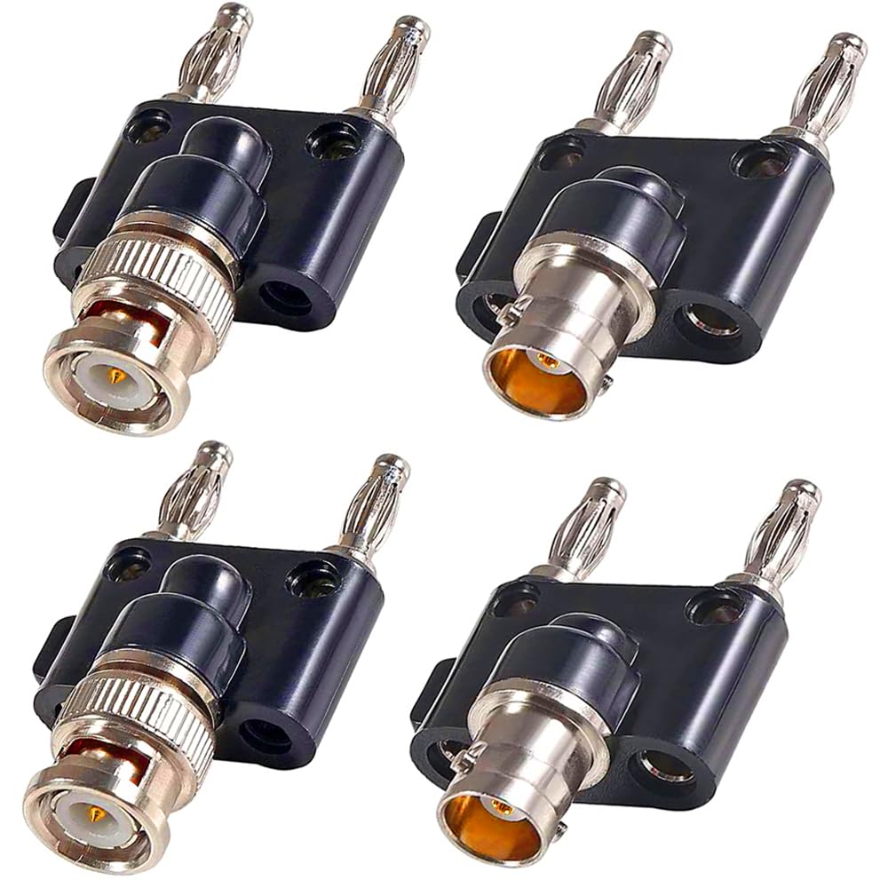

Xiatiaosann BNC Male to Dual Banana Male Plug BNC Female to Dual Banana Male Binding Post RF Coax Adapter BNC to Banana Coax Jack Connector & Plug, (4