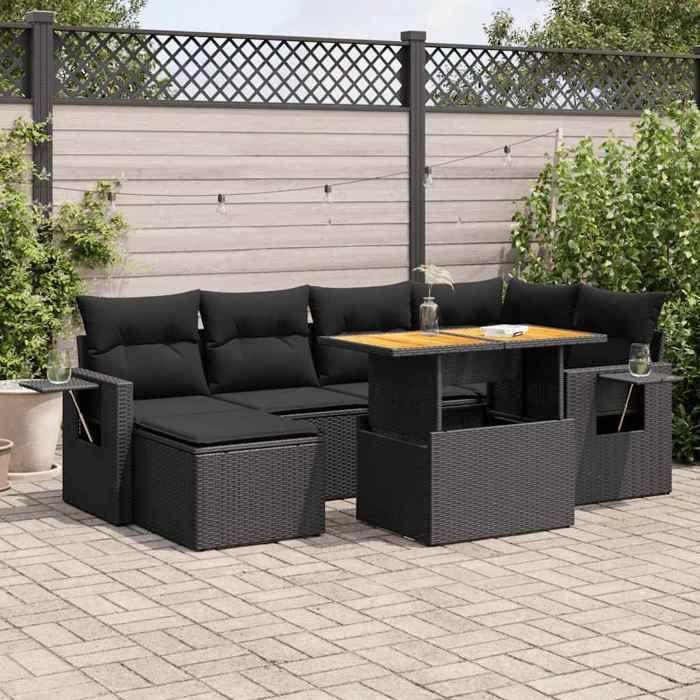VidaXL Salon de jardin 7 pcs avec coussins noir résine tressée 3327170