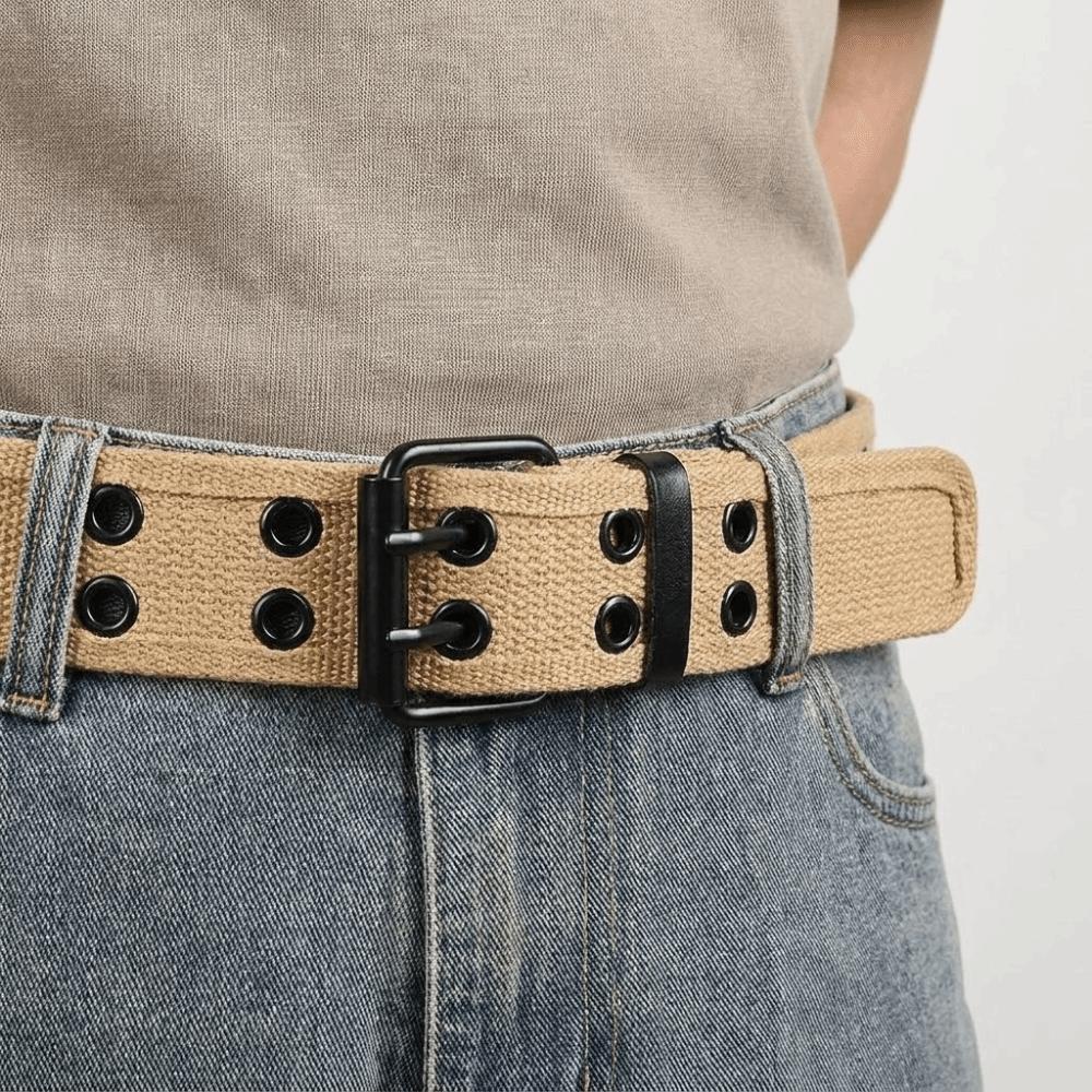 Double Row Canvas Waist Belt Woven Double Row Buckle Belt Fashion Men's Belt Jeans Wear