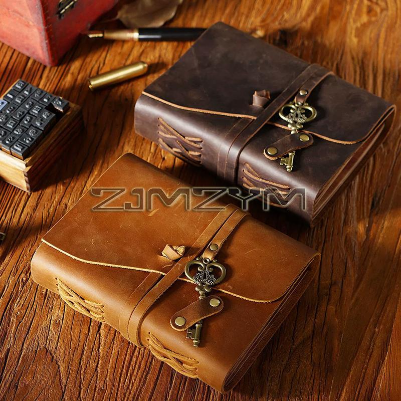Retro Leather Joural Diary Handmade Notebook With Key Travel Book Blank Paper 300 Pages Gifts