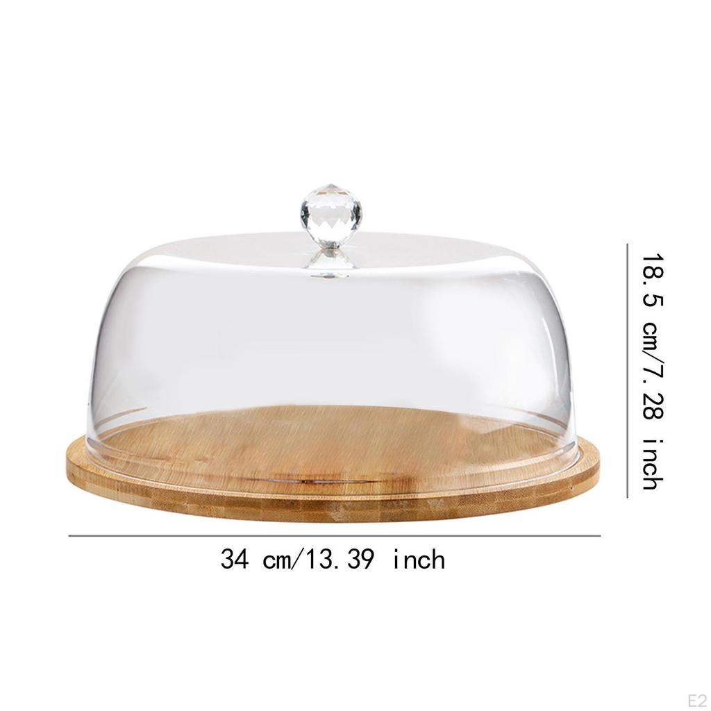 Bamboo Cake Stand with Dome Bread Storage Appetizer Plate Holder Serving Tray for