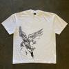 2026 Rough Sketch Winged Angel Figure Graphic T Shirt Abstract Grunge Line Art White Cotton Oversized Short Sleeve Tee