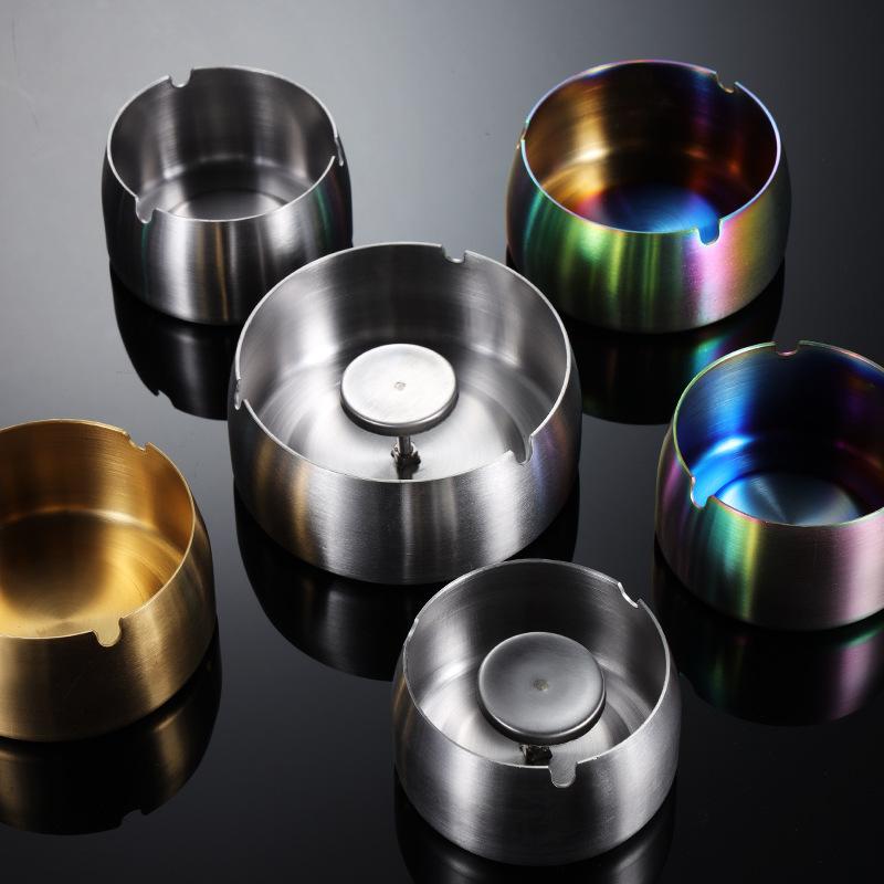 Stainless steel ashtray 018 heightened and closed windproof cigarette disc hotel drop-resistant color smoking set business gift