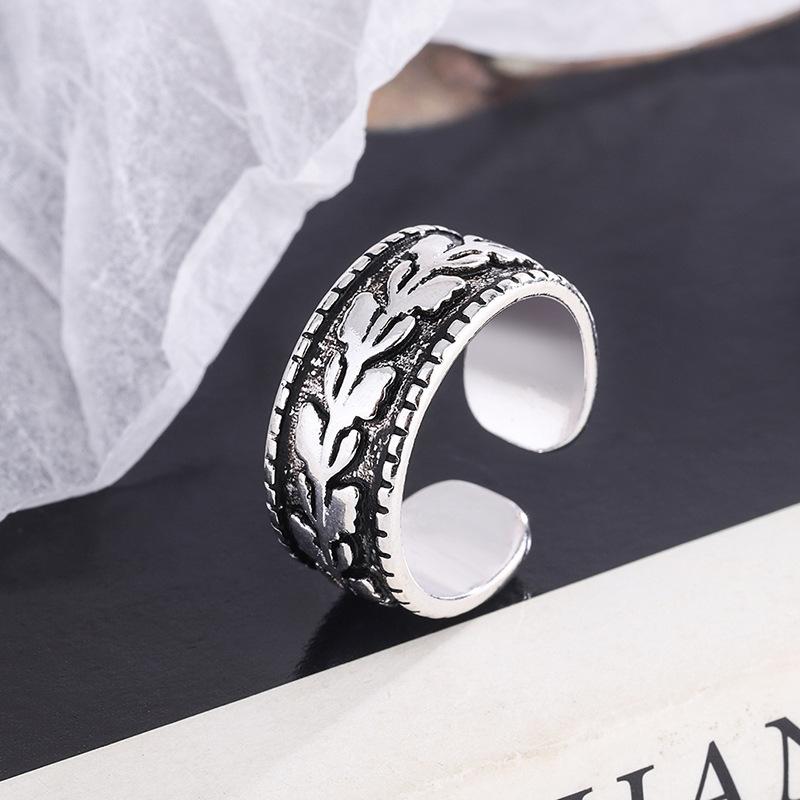 New Retro Jewelry Temperament Leaf   Copper Personality Wide Embossed Olive Leaf Opening Rings