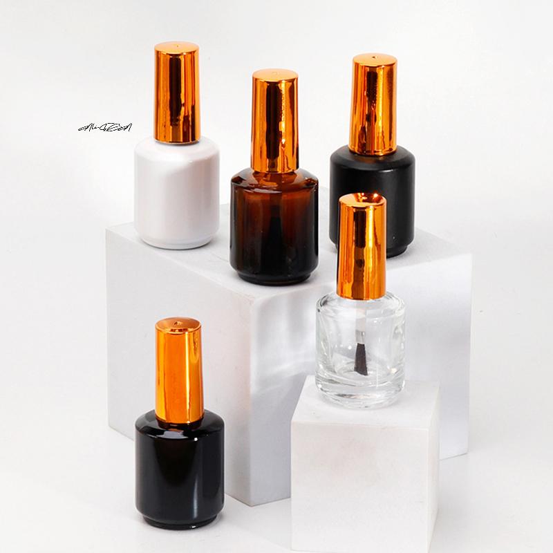15ml Empty Nail Gel Polish Bottle with Brush Gold Cover - Small Sample Glass Container for Nail Art Glue And Refill Bottles