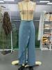 2026 Flare Faux Denim Skinny Pants - Solid Color, Casual Button-Up