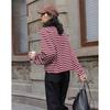 Demana Women's Retro Striped Round Neck Sweatshirt