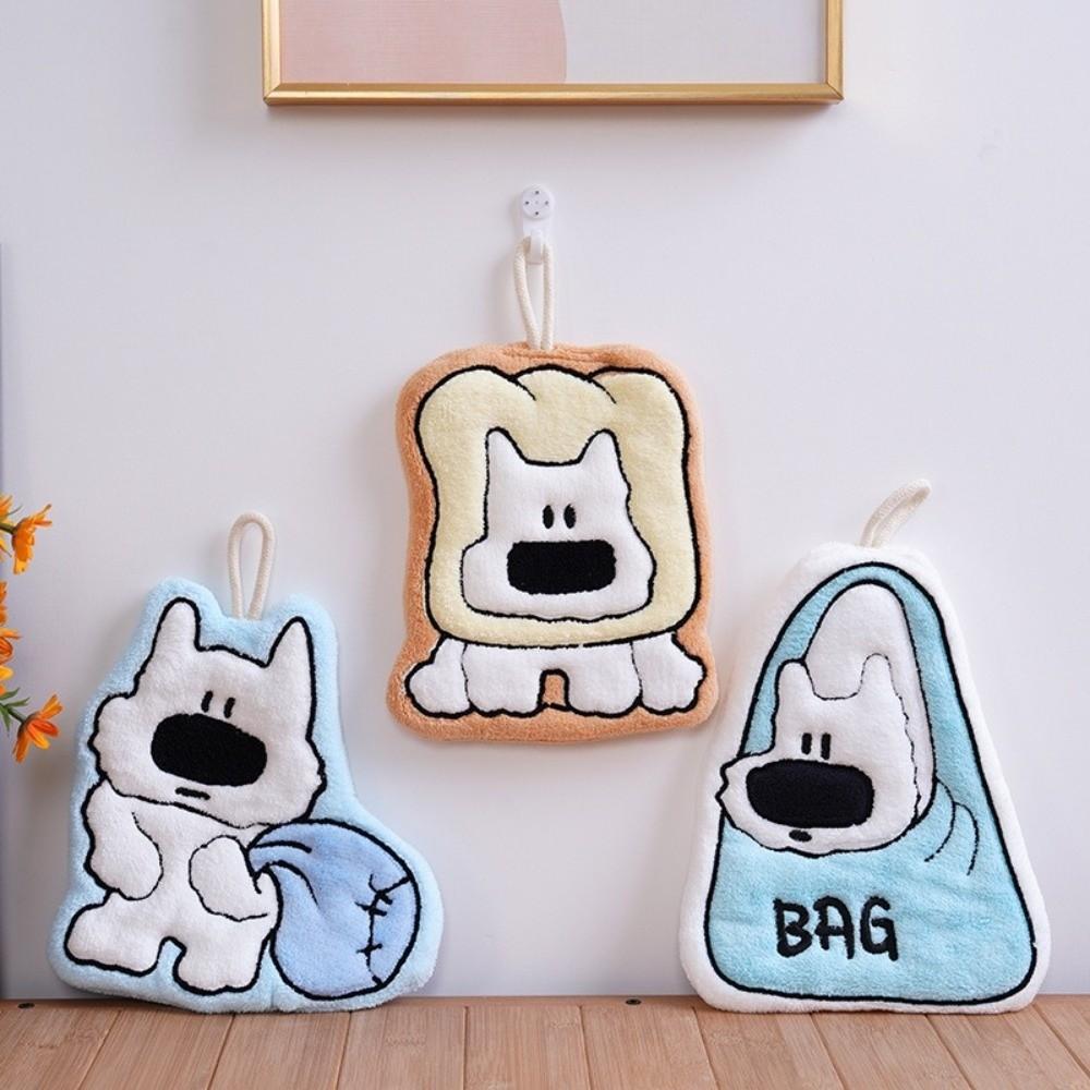 Cartoon Puppy Hand Towel Strong Water Absorption Thickened Soft Bathroom Handkerchief Skin-friendly Coral Fleece Hand Towel