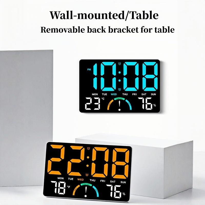 Large Digital Wall Clock TEMP Humidity Week Comfort Level 2 Alarm Snooze Table Clock 12/24H Count-up Countdown LED Clock