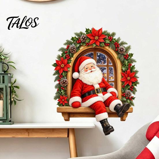 Seasonal Balcony Glass Decor Santa Claus Wall Sticker, Waterproof Removable PVC Decal, Easy Install Window Murals Decorative Art for Doors And