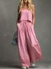 1116 European beautiful women's new solid color casual suspender top wide-leg pants set