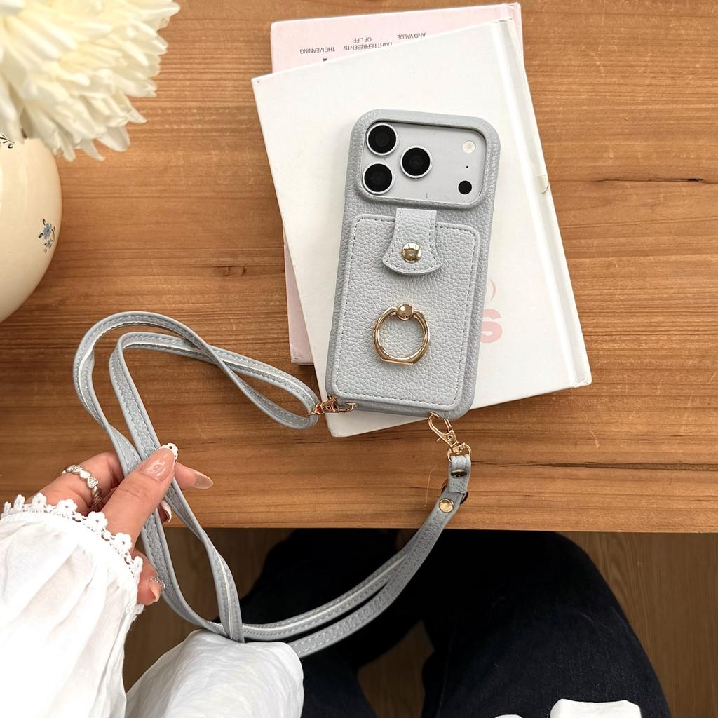 Crossbody Long Lanyard Vertical Card Solt Ring Holder Leather Wallet Case for iPhone 17 Pro Max 16 Plus 15 14 13 12 11 Bag Cover