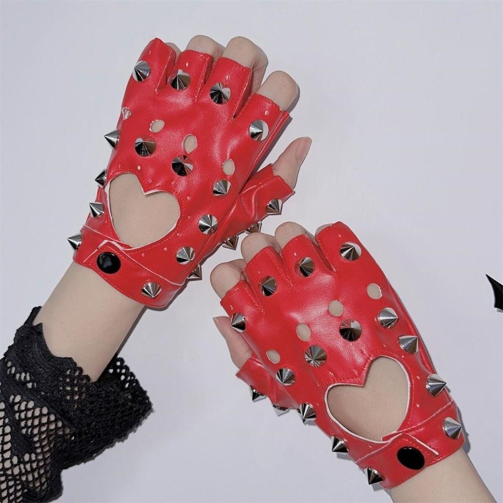 Fingerless Half-palm Gloves PU Leather Patent Leather Gloves Lolita Rivet Gloves  Hip-Hop