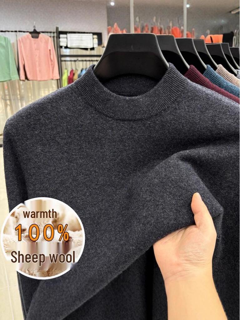 Men's High Neck 100% Pure Wool Sweater - Autumn & Winter Casual Knitwear