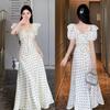 French ruffle edge bubble sleeve polka dot dress children's summer new French temperament waist dress