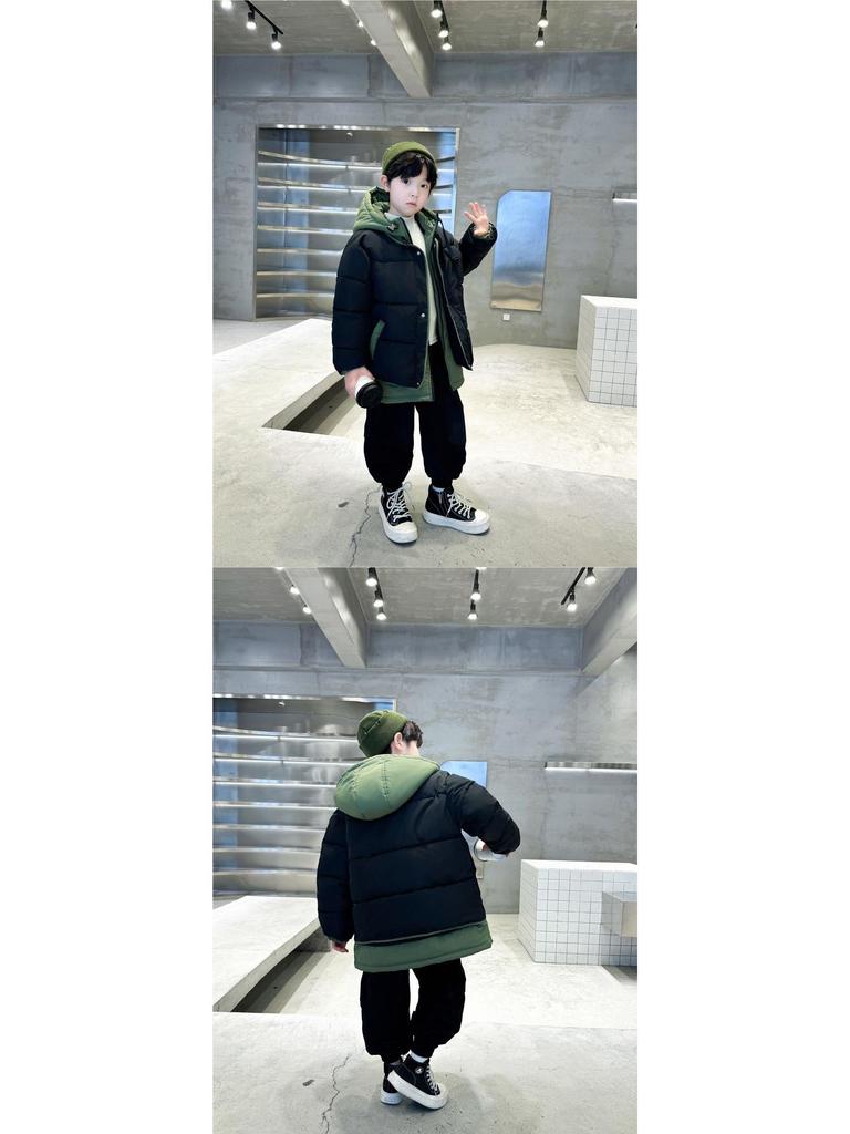 Boys' 2025 Fleece-Lined Winter Coat: Trendy, Thick & Warm for Middle & Big Kids