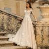 Long-sleeved Wedding Dress Mori Spring and Autumn New Bride Simple Round Neck Slim Perspective Travel Photo Trailing Soft Yarn Thin