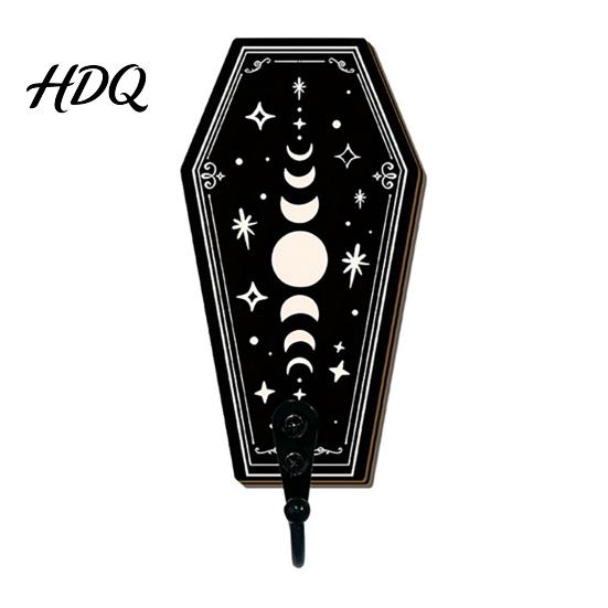 Gotischer Stil Wandaufbewahrung Halloween Holz Haken mit Mond Stern Skelett Mustern Dekorativer Retro Schlüsselhalter für Künstlerisches Holz Eingangsbereich Flur