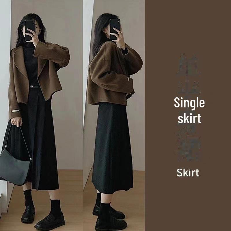 

Женский костюм осень 2024 года из короткого пальто с длинными рукавами во французском стиле и узкой юбки миди M