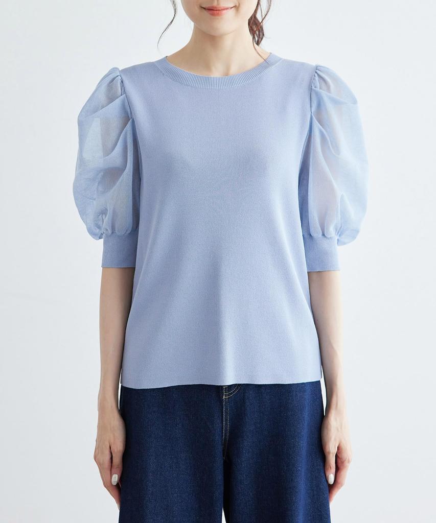 ROPE PICNIC Sheer Tuck Sleeve Knit Beige Women's Cool-to-the-touch Pullover, GDM14770, (27)