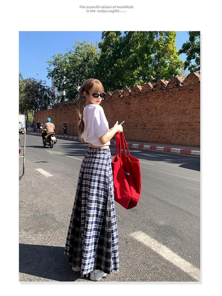 Women's High Waist Plaid Fringe A-line Skirt - 2025 Spring/Autumn Collection
