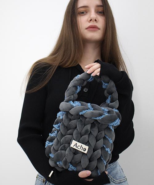 Acho Velvet Denim Bread Mini Tote Bag_Deep Gray
