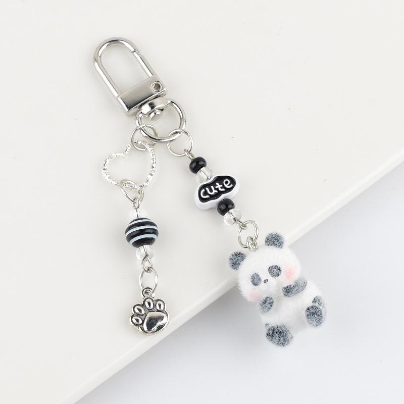 Cute Cartoon Flocking Panda Phone Lanyard  Panda Keychain Mobile Phone Chain Lovely Bag Pendant Couple Keyring