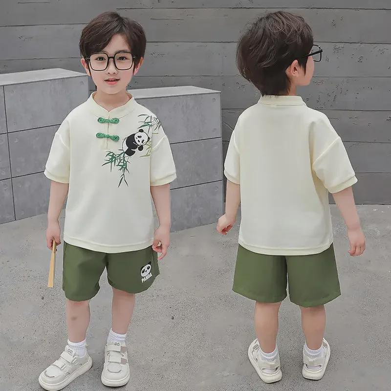 2024 Kids' Chinese-Style Summer Suit - Super Cute Two-Piece Hanfu for Boys