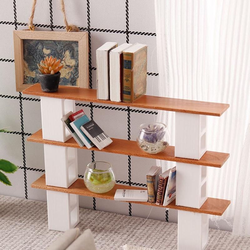 Solid Wood Mini Cabinet Bookshelf Model Dollhouses Accessories For Bedroom Kitchen Living Room Tiny House Decoration
