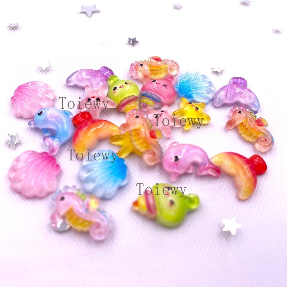 50pcs Resin Mini Colorful Mermaid Tail Shell Starfish Seahorse Conch Flatback Rhinestones Figurine Nail Art DIY Scrapbook Crafts